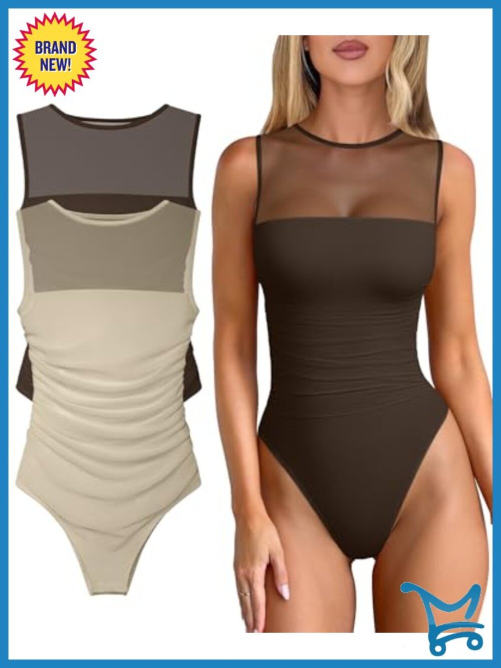 OQQ Women 2 Piece Bodysuit Shapewear Ruched Mesh Sleeveless Going Out Tops
